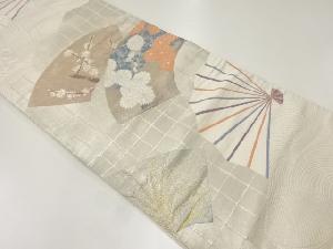 リサイクル 「波濤草花扇面屏風」織出し袋帯